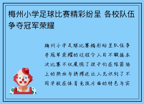 梅州小学足球比赛精彩纷呈 各校队伍争夺冠军荣耀