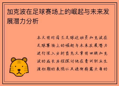 加克波在足球赛场上的崛起与未来发展潜力分析