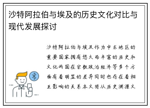 沙特阿拉伯与埃及的历史文化对比与现代发展探讨